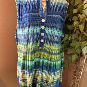 Dress Barn 2x Sleeveless Blue Green Turquoise Blouse Top w/ Buttons Summer Shirt